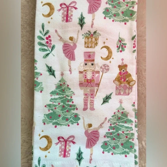 Nutcracker kitchen Tea  Towel - Pink and Green - Picture 3 of 4